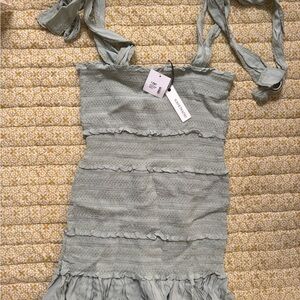 Green Smocked Dress with Ruffle Details